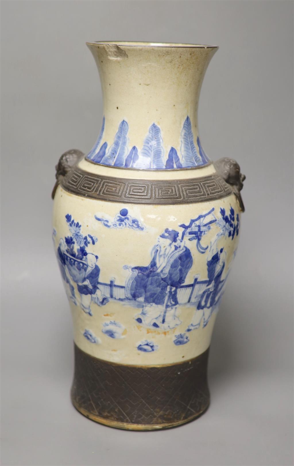 A 19th century Chinese blue and white crackle glaze vase, height 42.5cm